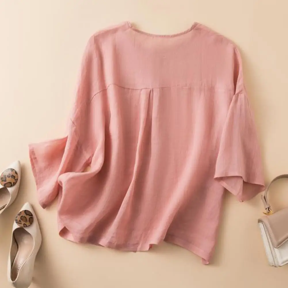 

Женская Однотонная рубашка с цветными пуговицами, Женская Повседневная рубашка, свободный крой, однотонный топ с рукавом до локтя, легкий женский топ