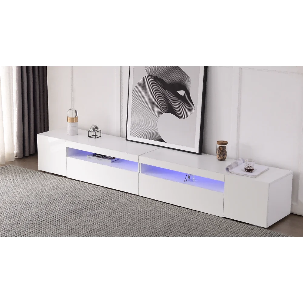 PINGGO 240CM Weißer Moderner TV-Schrank mit Hellem Panel und Variabler LED-Beleuchtung für Wohn- und Esszimmer Hochglanz-Finish – Detail 8