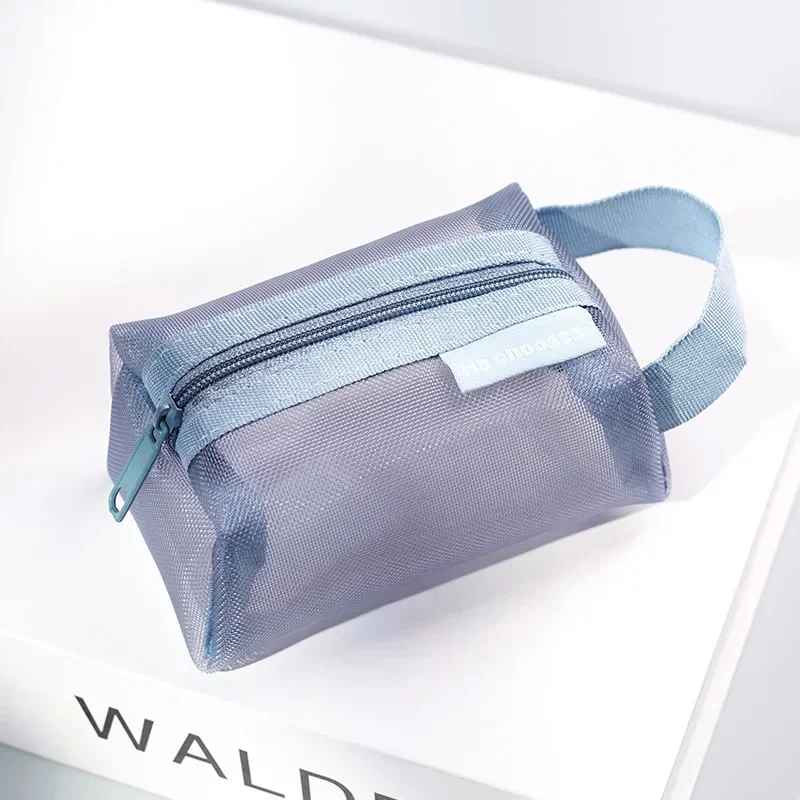 Compact Clear Nylon Mesh Cosmetic Bag - Cute Small Organizer for Makeup, Accessories, and Essentials