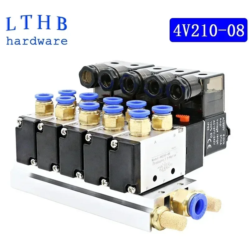 Pneumatic Solenoid Valve 4V210-08 - Multi-Voltage 2/3/4-Way Valve with Muffler Fittings