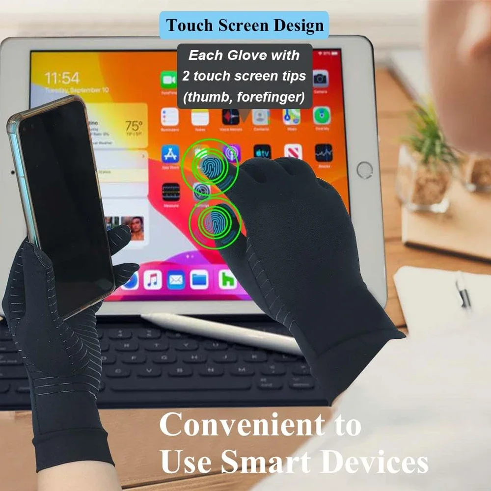 Copper Arthritis Compression Gloves for Women Men Hand Pain Swelling Carpal Relieve Full Finger Gloves for Tablets 1 Pair compression gloves