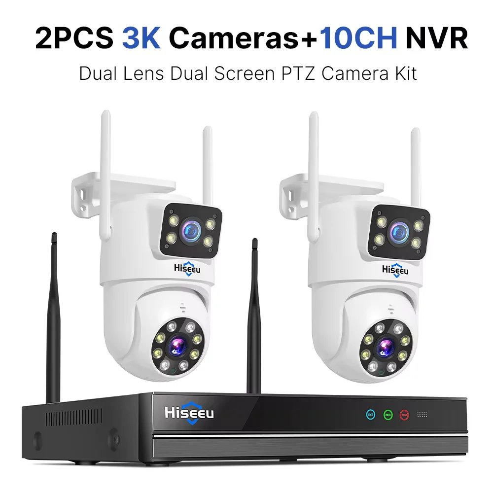 Hiseeu 10CH NVR Wireless CCTV Kit 6MP Dual Lens Cameras Human Detection