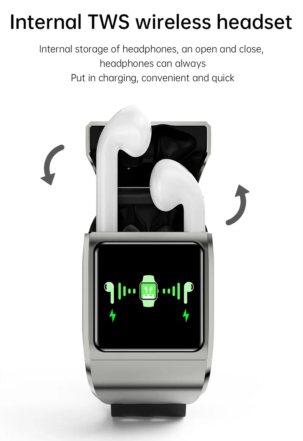 G36 New Smart Watch TWS Bluetooth Headset 2 In 1 Full Touch Screen 1.3 Inch Waterproof Sports Fitness Men Wristband Heart Rate