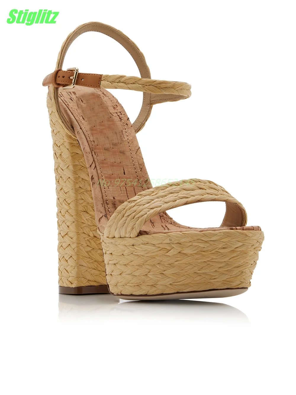 

Raffia Weaving Sandals Platform Solid Summer Rome Women Shoes Square Heel Anckle Strap Strappy Niche Dress Wave New Arrival