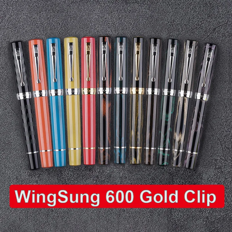 Wingsung 600 Gold Clip 18k 8# Nib Gold Fountain Pen Plain Nib German Cumberland Rigid Natural Rubber Piston Long Knife Gift Pen