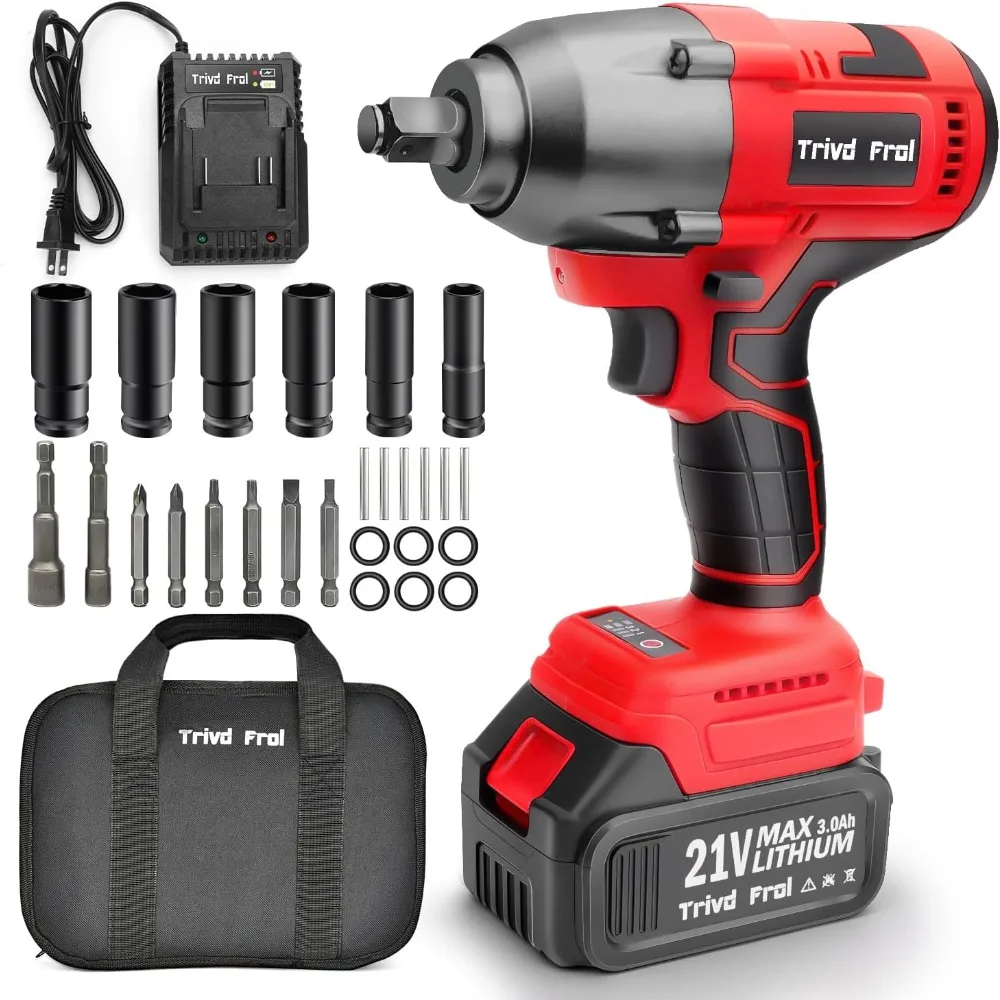 

Cordless Impact Wrench 1/2 inch, 21V Brushless Impact Gun with 3.0Ah Li-ion Battery and Charger, Max Torque 410 ft lbs