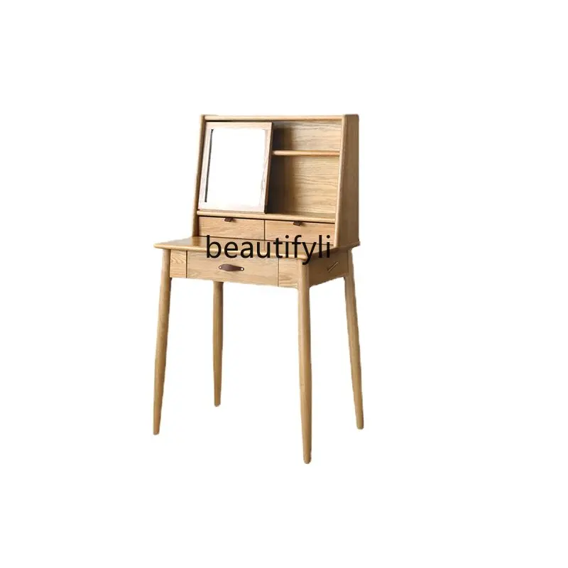 

zqDresser Bedroom Simple Small Apartment White Oak Cherrywood Wood Color Nordic Solid Wood Makeup Table
