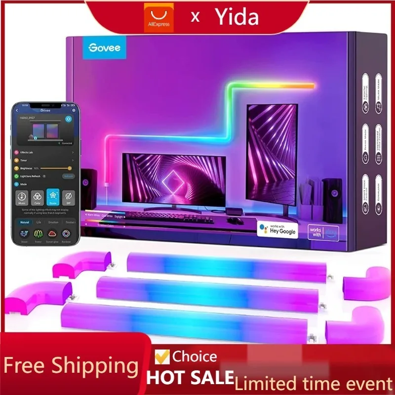 

Настенные светильники Govee светодиодный, домашний декор с синхронизацией музыки, зеркальная панель для игр, ТВ, спальни, потоковая передача (только 1 адаптер)