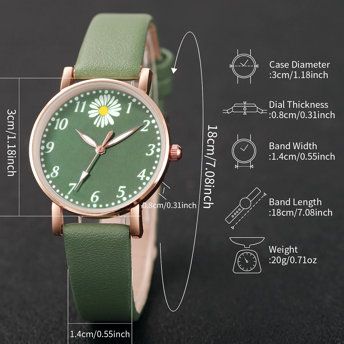 2PCS/Set Fashion Daisy Flower Women Watches Bracelet Set Casual Leather Band Quartz Watch（Without Box） 5