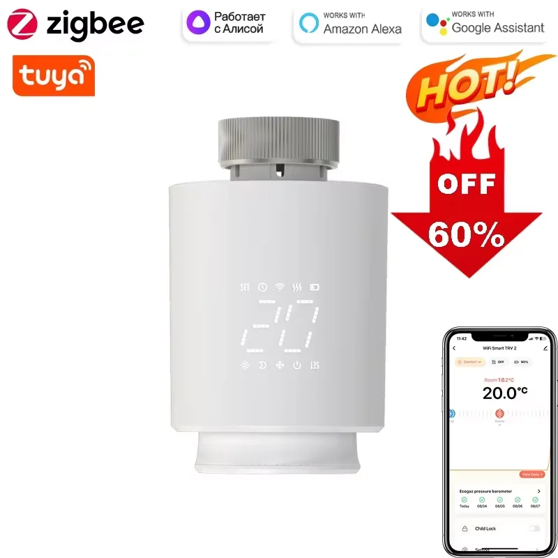 เทอร์โมสมาร์ท TRV วาล์วหม้อน้ํา Zigbee/WiFi Tuya Actuator หัวรีโมทคอนโทรลอุณหภูมิควบคุมเสียง Alexa Google Home 1