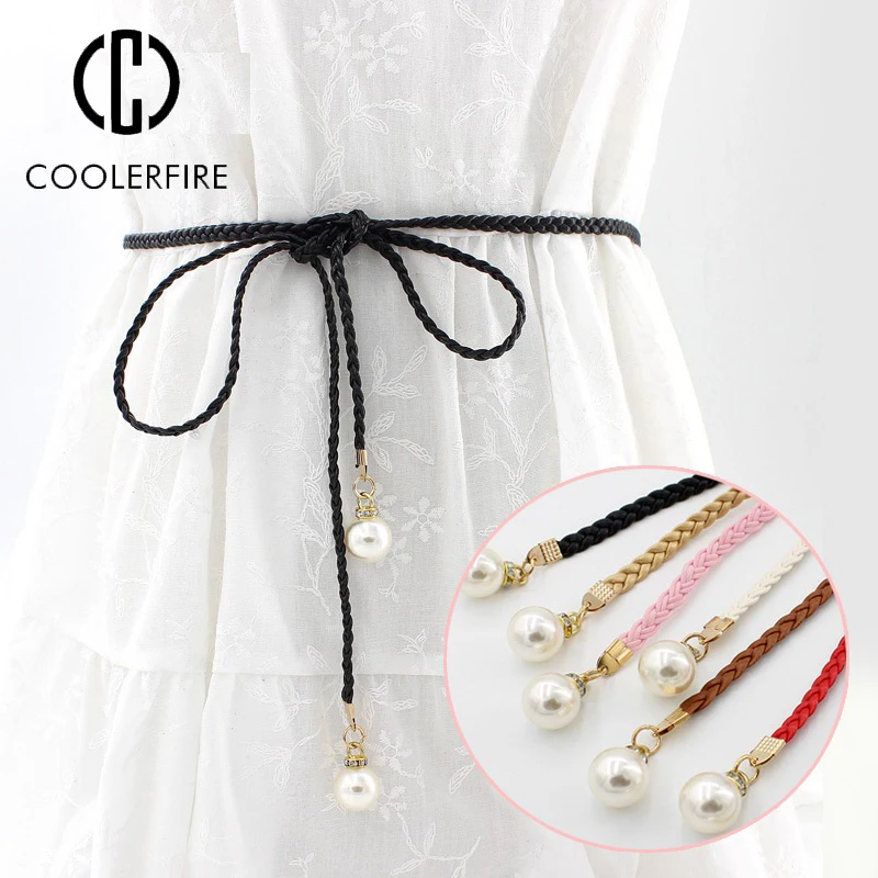 

Women Chain Belt for Dresses Women with Woven Designer Clothes Women Luxury Designer Belt White Belt Female Pearl Buckle NV018