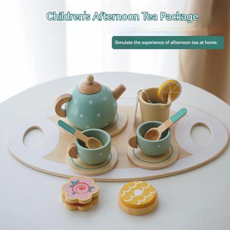 

Early Education Puzzle Simulation Children Play House Afternoon Tea Dessert Cake Sale Teapot Cup Tea Set Wooden Toy Holiday Gift