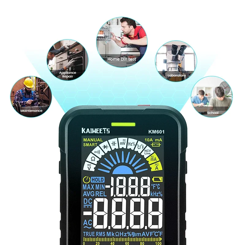 KAIWEETS KM601 Professional Digital Multimeter 9999 Counts Multimetro Capacitor Meter Volt Meter Ohmmeter Auto-Ranging Tester