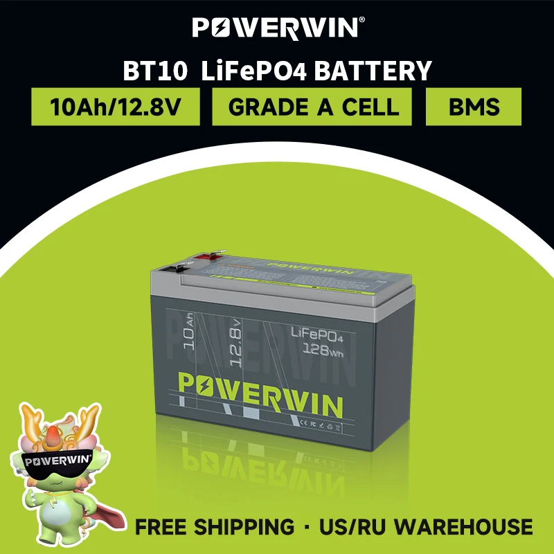 Powerwin Bt10 128wh Lifepo4 Bateria 128v 10ah Bms 4000+ Ciclo Profundo Energia Recarregável Brinquedo Elétrico Ups Off-grid Solar