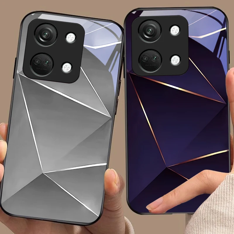 Geometric Prism Black Tempered Glass Hard Shell Phone Case