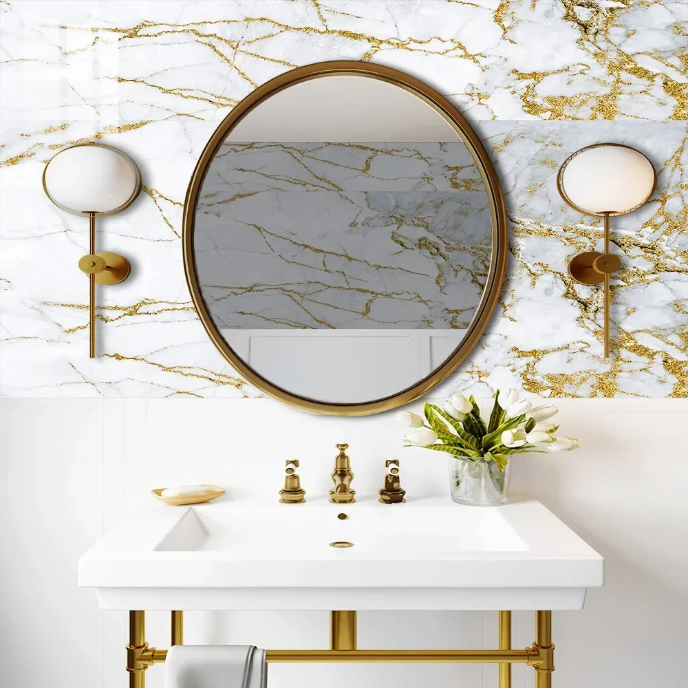 White gold marble tile Veneer Home renovation Kitchen backsplash bathroom bar decorative wall veneer 10-30cm 10pcs