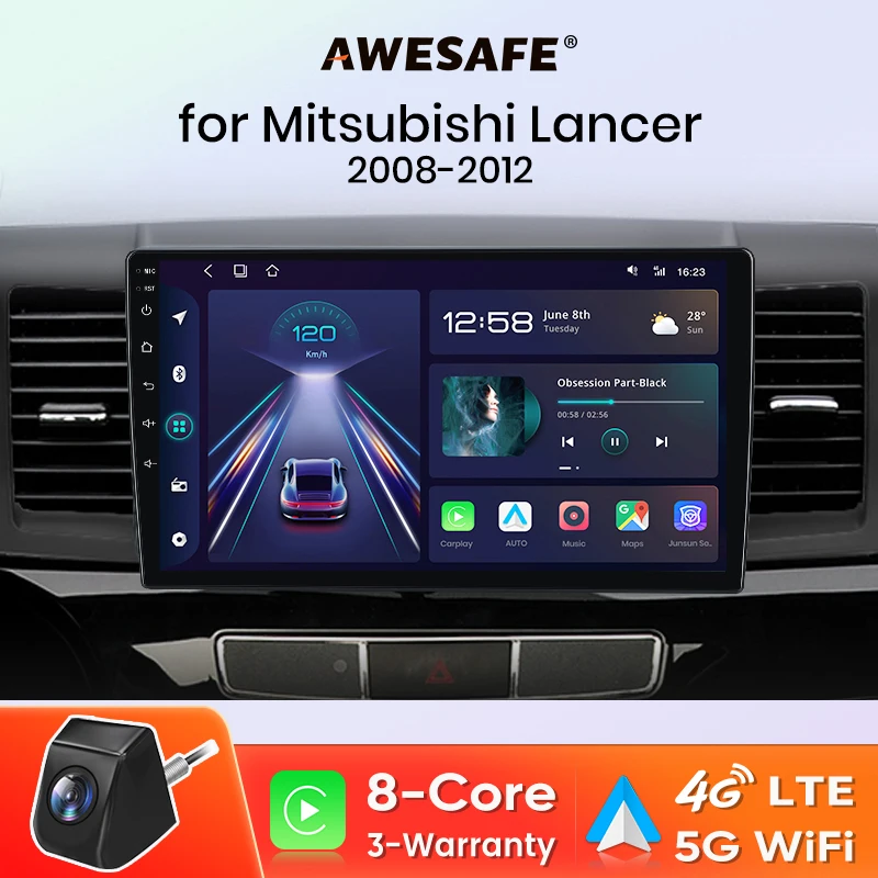 AWESAFE Autoradio inalámbrico CarPlay Android Auto para Mitsubishi Lancer 10 CY 2007 2008 2009 2010 2011 2011 2012 2013 2014-2017 FM 1