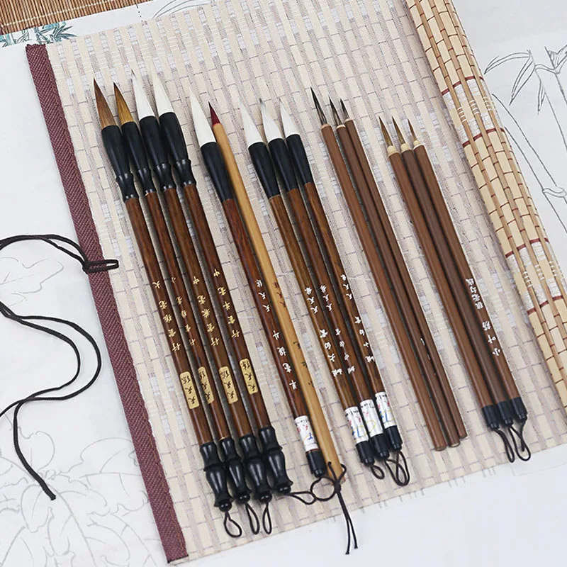 6/9/12/16Pcs Chinese Calligraphy Brushes Set with Roll-up Bamboo Brush Holder Painting Writing Kanji Art Watercolor Brush 3