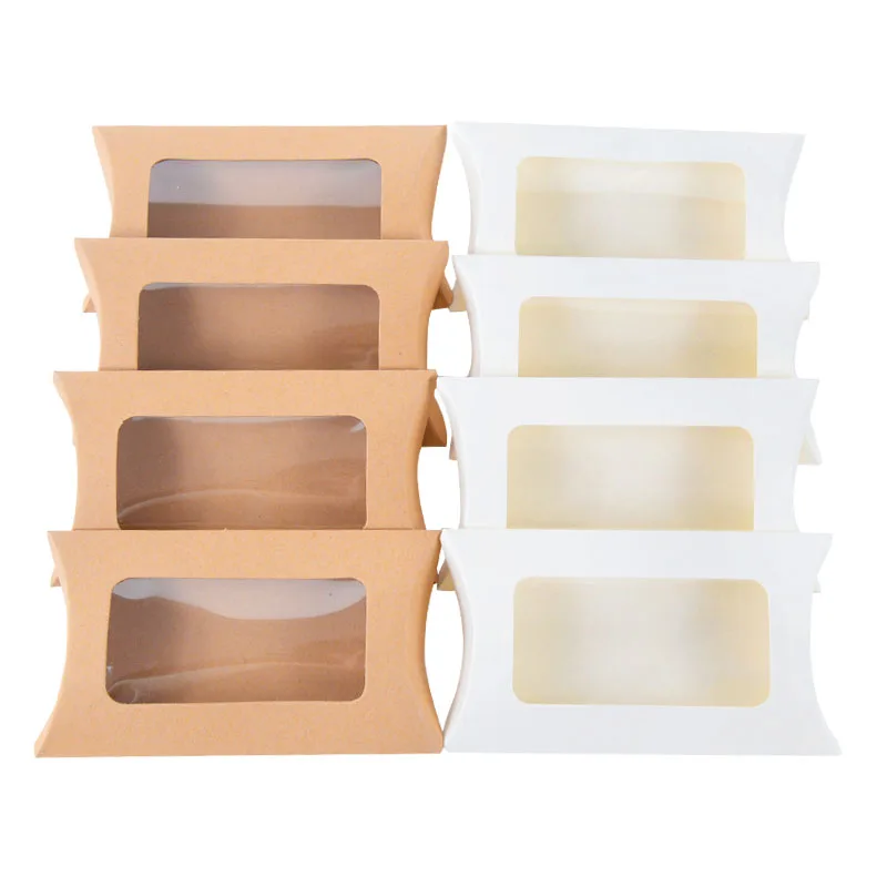 20/10pcs Pillow Shape Cookie Candy Box with Window Wedding Christmas Kraft Paper Gift Packaging Boxes Birthday Party Supplies