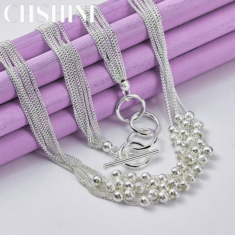 

CHSHINE 925 Sterling Silver Matte Beads Necklace For Women's Lady Wedding Engagements Fashion Charm Jewelry