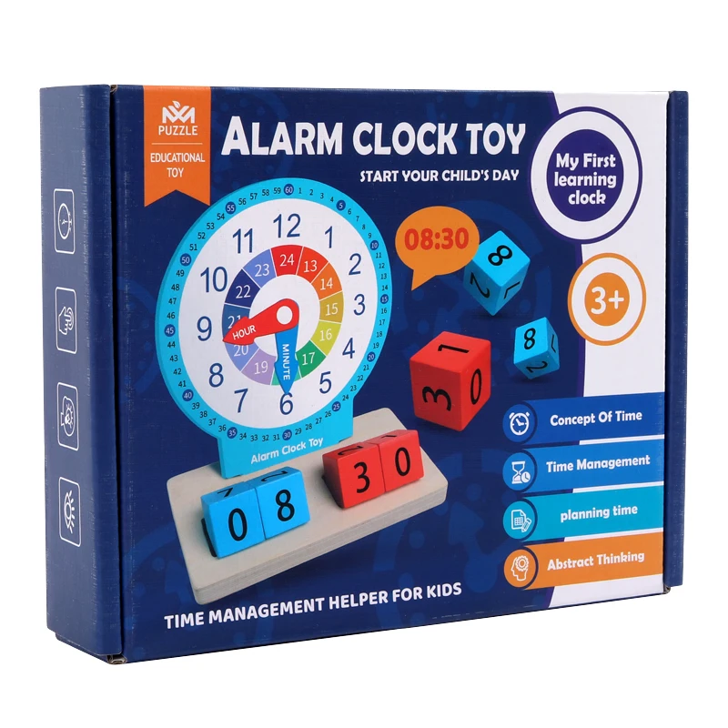 Children Montessori Wooden Teaching Clock Toys Kids Time Learning Kindergarten Alarm Clock Toy for Baby School Early Development 5