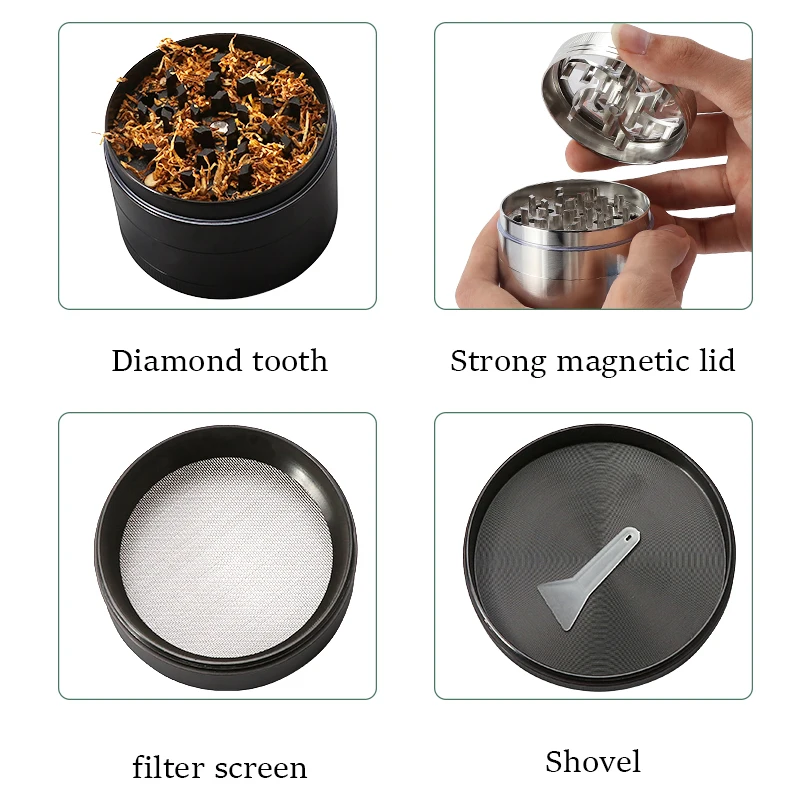 Hand Crank Tobacco Mill Grinder Metal Crusher 4Parts 60MM Pipe Smoking Grinder Herb Cigarette Accessories