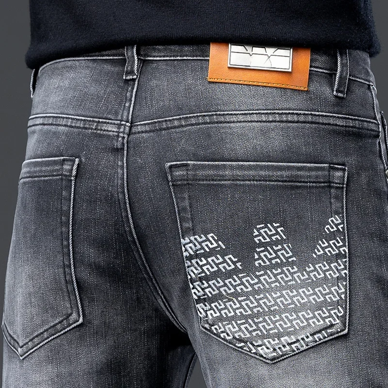 2023 Autumn/winter New High-end Jeans Men's Korean Version Slims Smooths Your Silhouette Small Straight-leg Printing Pants