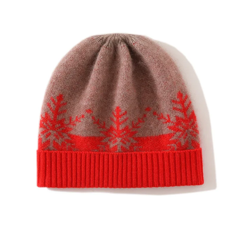 

Women's Cashmere Hat Spring And Autumn New Women's High-Quality Color Mosaic Snowflake Hat Thickened Warm Fashion Knitted Casual