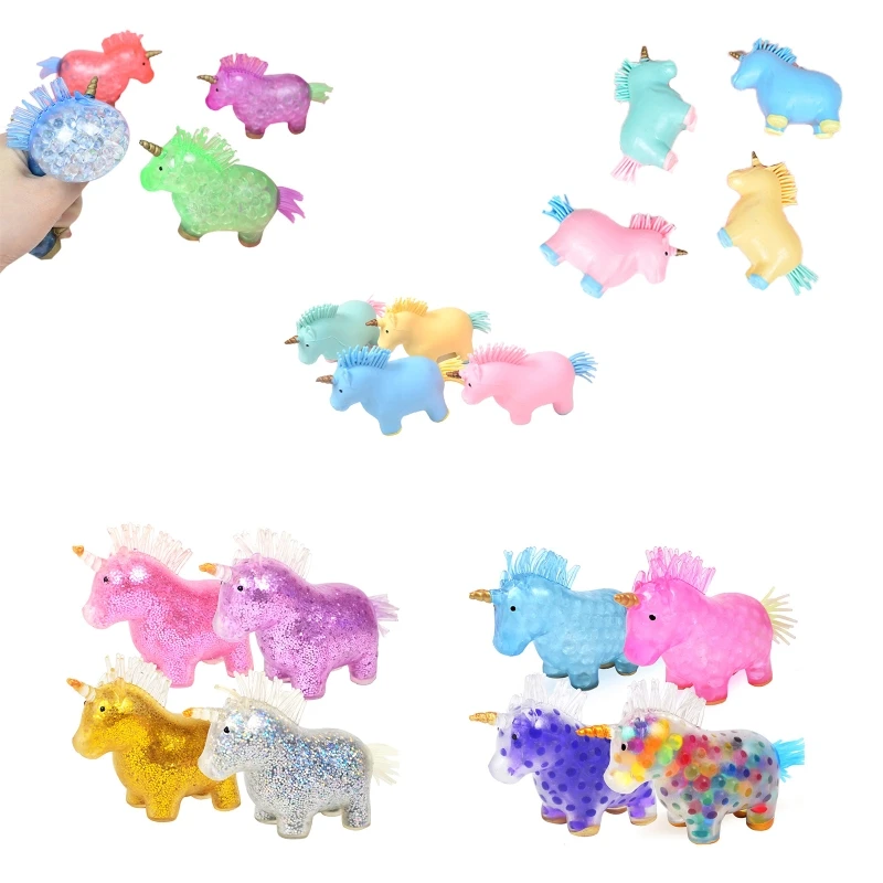 

4’’ DNA Ball Squeeze Toy Unicorn Sensory Fidget Pressure Release Playset with Gel Bead for Kids Adults Anxiety Therapy