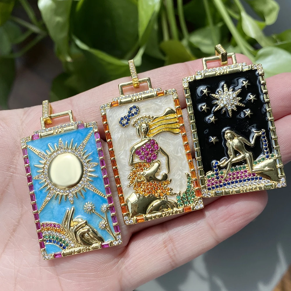 

Moon Star Sun Painted Tarot Designer Charms Pendant Necklace Make Pendant For Jewely Making Supplis Gold Charms DIY Accessories