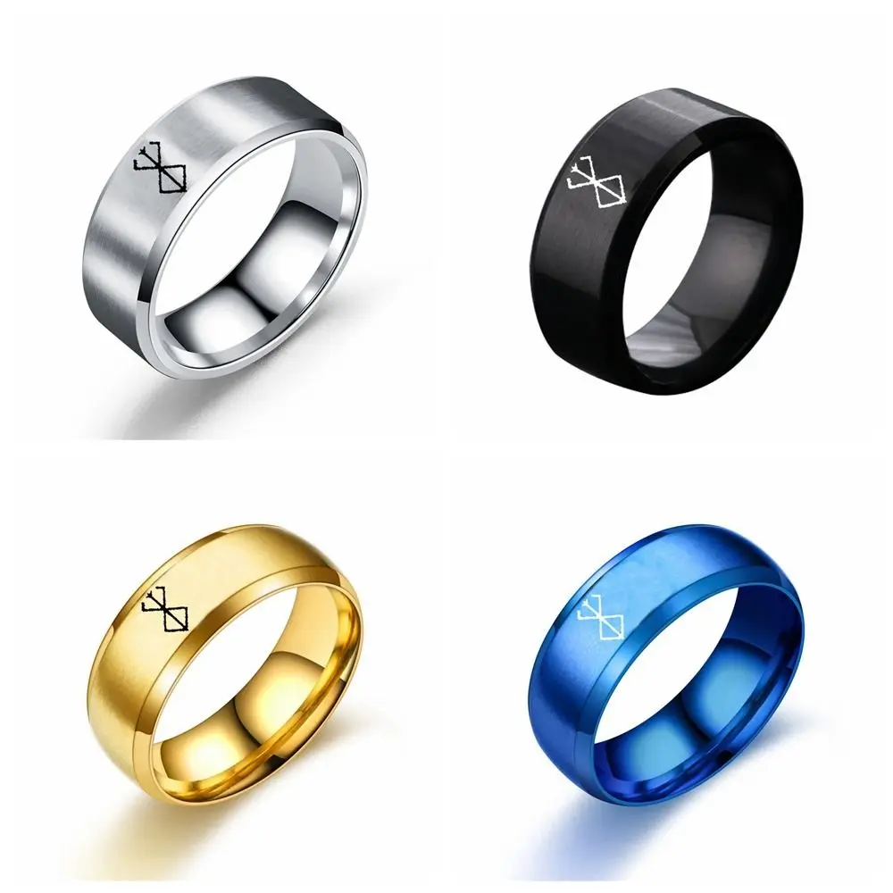 4Colors Anime Ring Commemorative Fashion Simple Cool Laser Stainless Steel Ring Berserk Anime Peripheral Men's Jewelry Gift