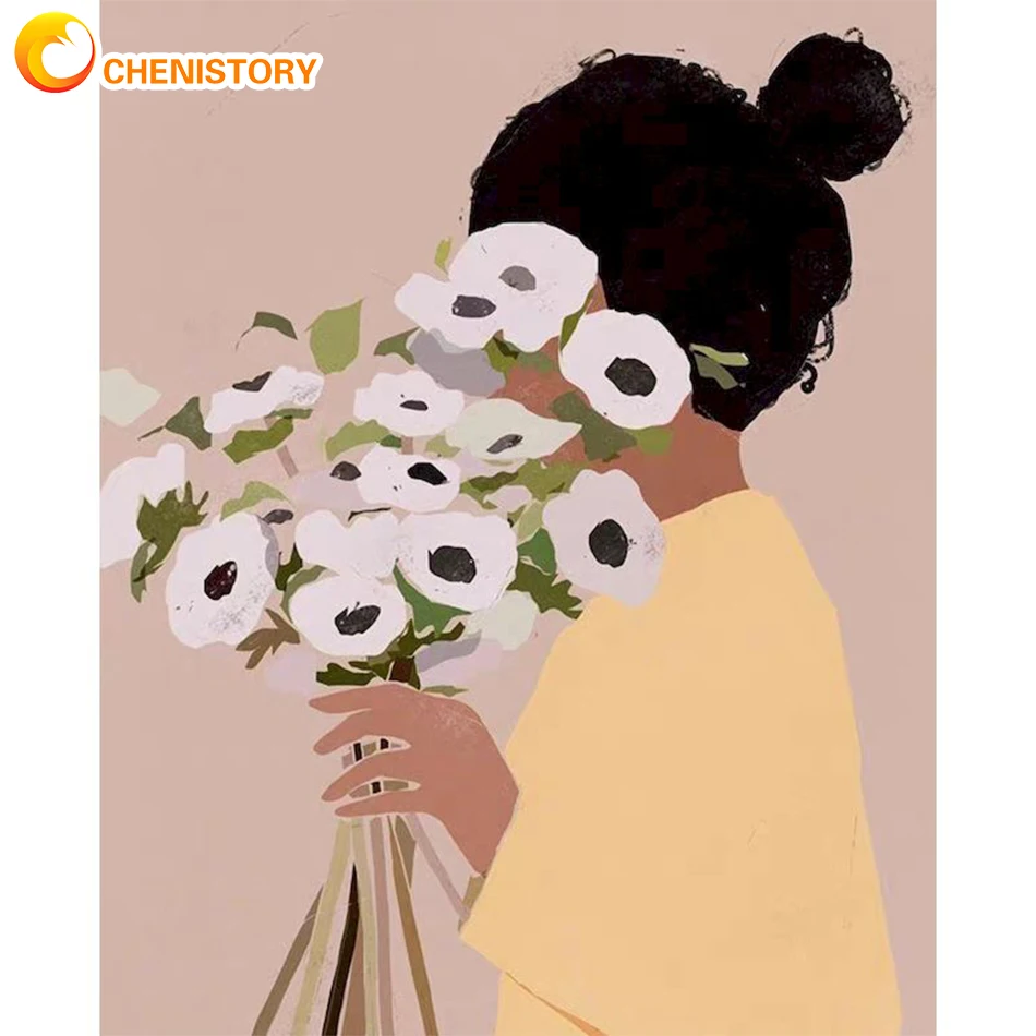 

CHENISTORY Paint By Numbers For Adults Flower Girl DIY Handpainted Oil Painting Drawing On Canvas Unique Gift Home Decoration