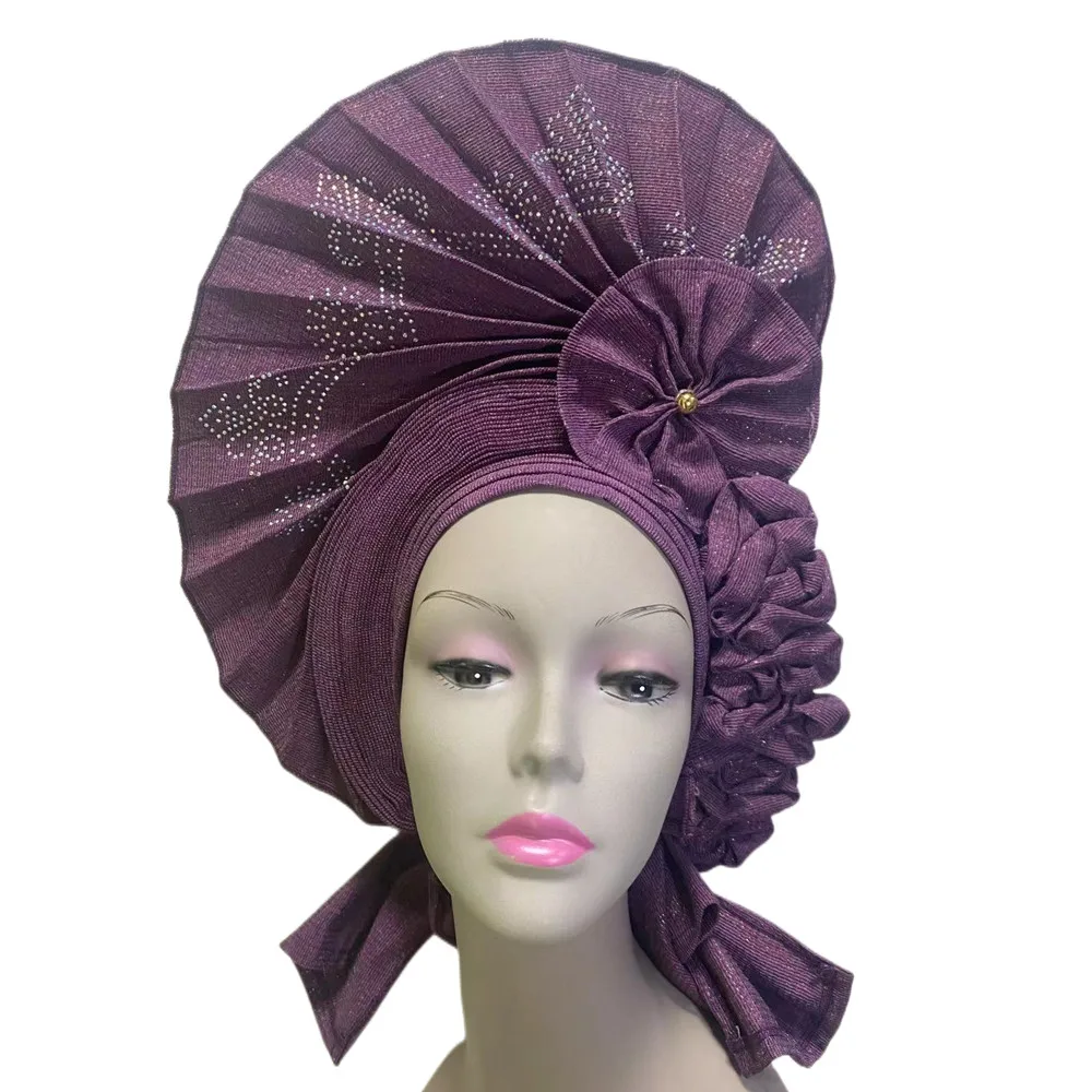 Lovely African Auto Gele Headtie Wrap With Stones Nigeria Women Headtie