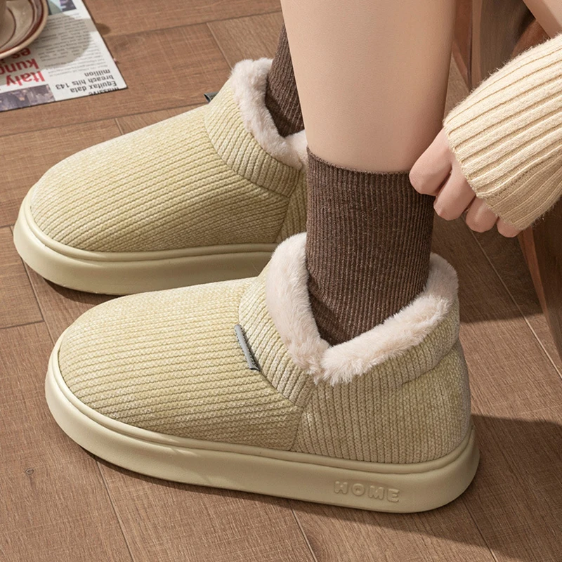 Thicken Warm Bag Heels Cotton Slippers Women Slip On Soft Sole Velvet Cotton Padded Shoes Woman Home Non Slip Plush Slippers