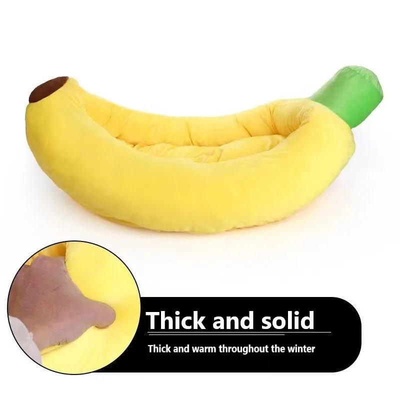 BananaShapePetDogCatBedHouseSoftPlushMatDurableKennelDoggy