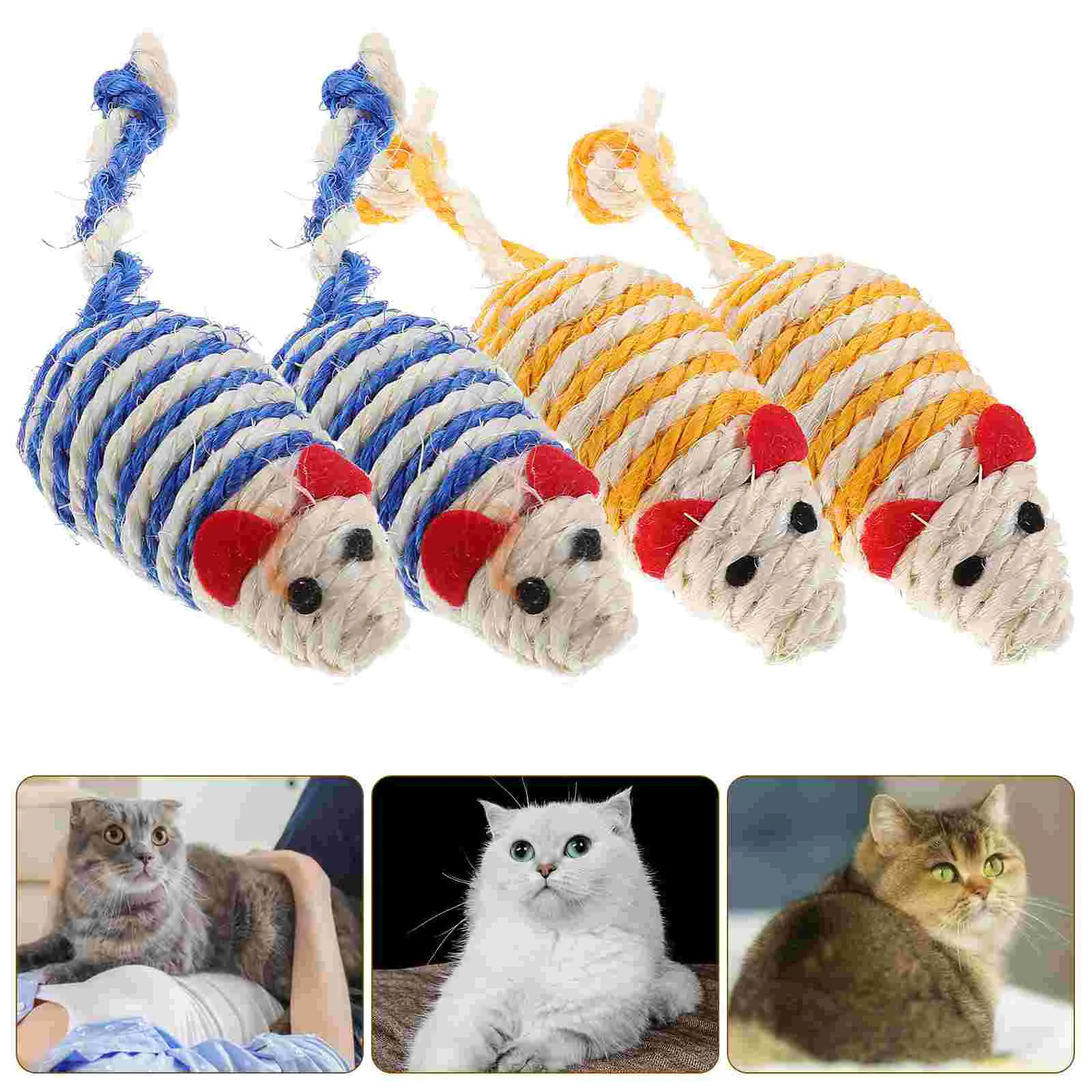 

4 Pcs Simulation Mouse and Cat Toy Sisal Pet For Cats Indoor Two-color Mice