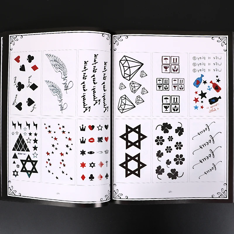 Classic Five Stars Tattoo Album Book English Letter Feather