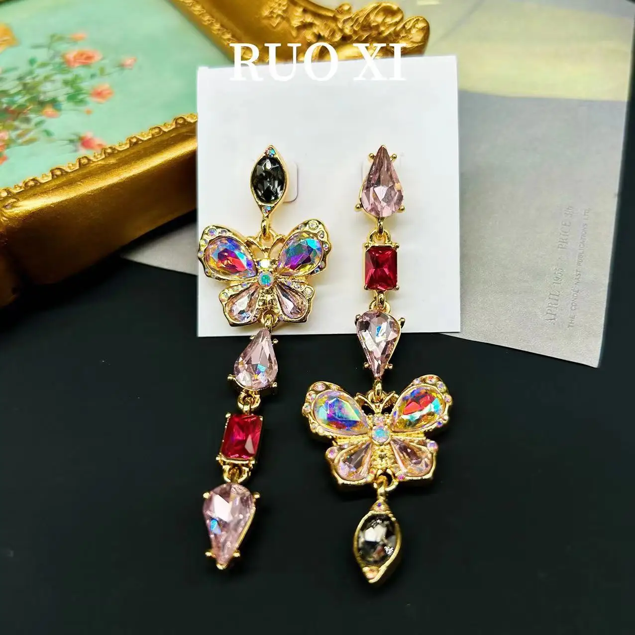 Vintage Enamel Bee Butterfly Flower Earrings Necklace  Women Teen Girls Jewelry Sets