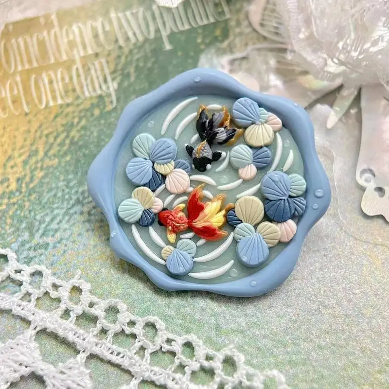 New 3D Wax Seal Stamp Cute Goldfish Fire Paint Metal Seal Special-Shaped Relief Embossed Brass Head DIY Envelope Scrapbook