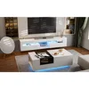 LED Floating TV Stand for 85+ inch TV, White High Glossy Wall Mounted Haning TV Stand with 2 Cabinets, Modern Floating En 1