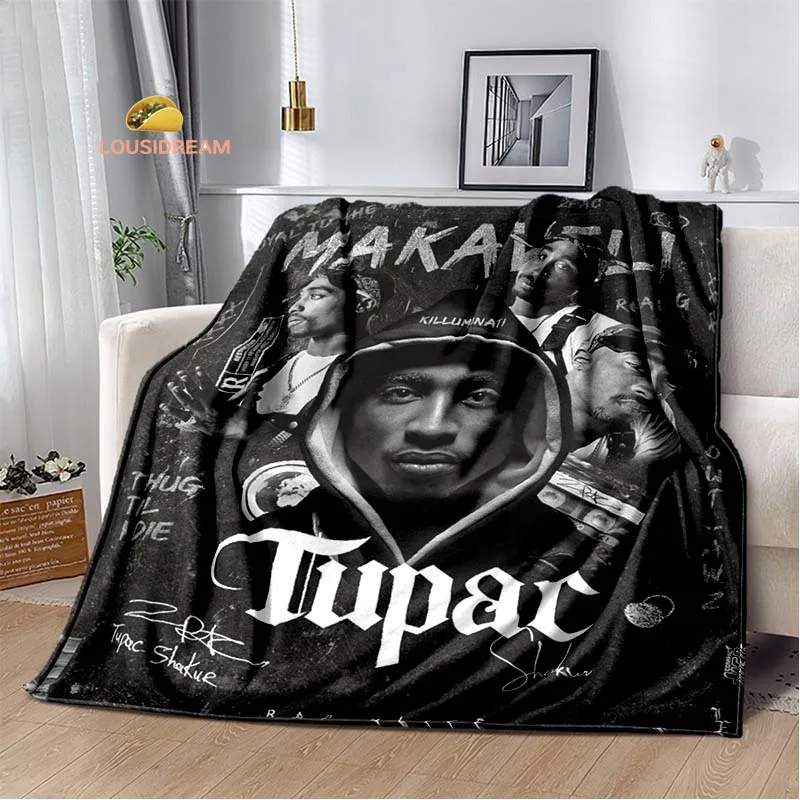 

Rapper 2pac Poster Flannel Warm Blanket Retro Blanket Bed Bedroom Living Room Sofa Travel Picnic Blanket Portable Birthday Gift