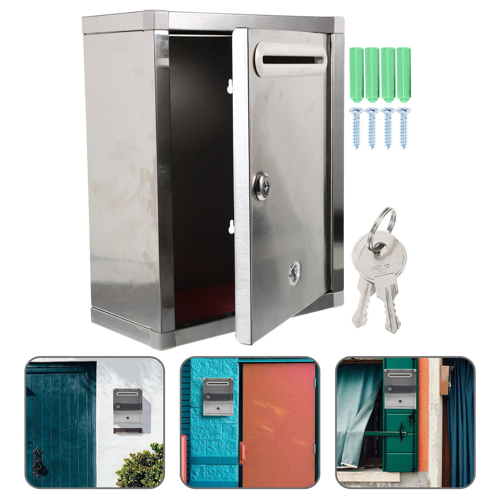 Large Size Stainless Steel Mailbox Wall Mount Letter Box Decorative Outdoor Garden Supplies Rust Proof Metal