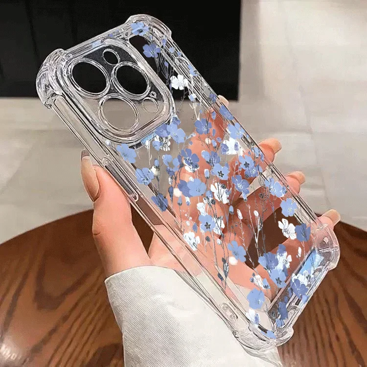 Pink Lily Blue Flower Shockproof Clear Phone Case