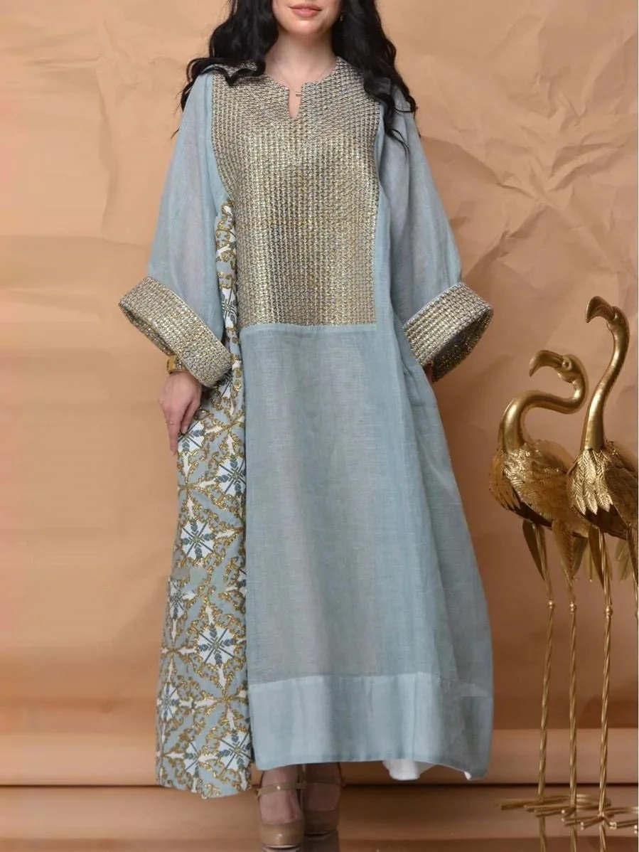 

2024 Spring/Summer New Women's Printed Breathable Long Sleeve Loose Fitting Dress Robe