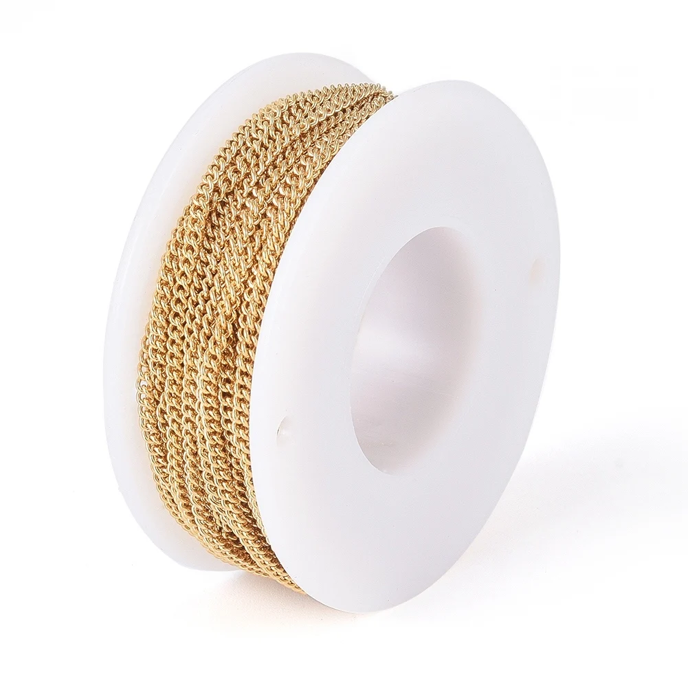 10m/roll Stainless Steel Curb Chain Bulk Soldered Link Golden Color for DIY Chokers Necklaces Bracelets Jewelry Making