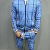 New Zipper Set Colorful Plaid Men Casual Autumn Tracksuit Set Male Sweatshirt Pocket Fashion Jackets Men Tracksuit Sets Mens set 6