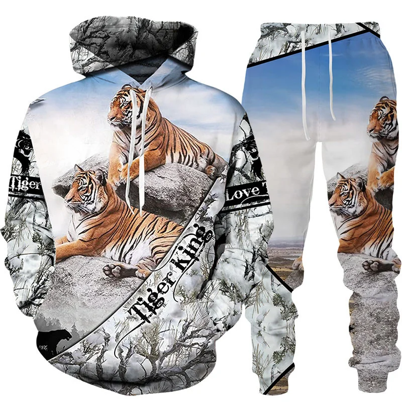 New Animal 3D Printed Tiger Hoodie Pants Suit Cool Men/Women 2 Sportwear Tracksuit Set Autumn And Winter Men's Clothing Sale Y2k