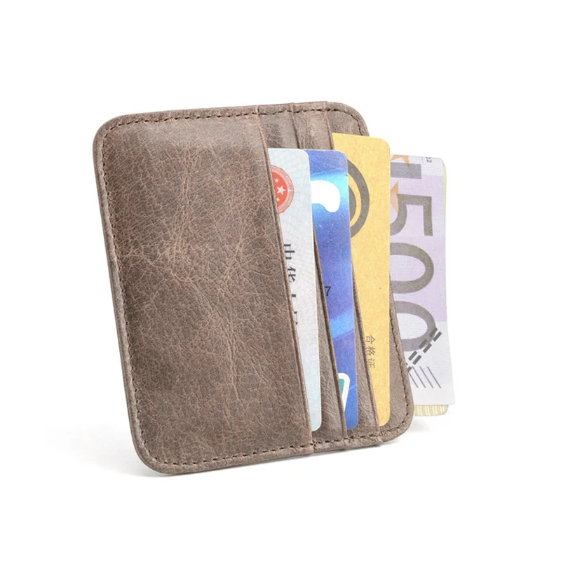 Retro Leather Credit Business Mini Card Wallet Convenient Man Women Smart Wallet Business Card Holder Cash Wallet Card Case