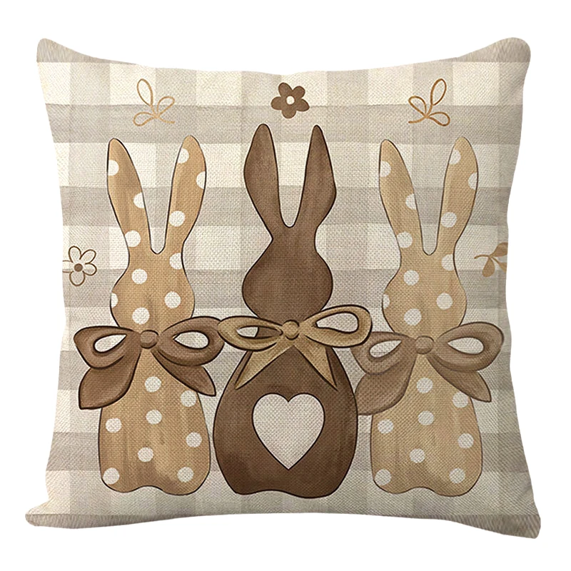 4PCS Easter Pillowcase Farmhouse Home Decor Cushion Cover Cute Bunny Eggs Printed Linen Back Cushion Cover Happy Easter Decor 6