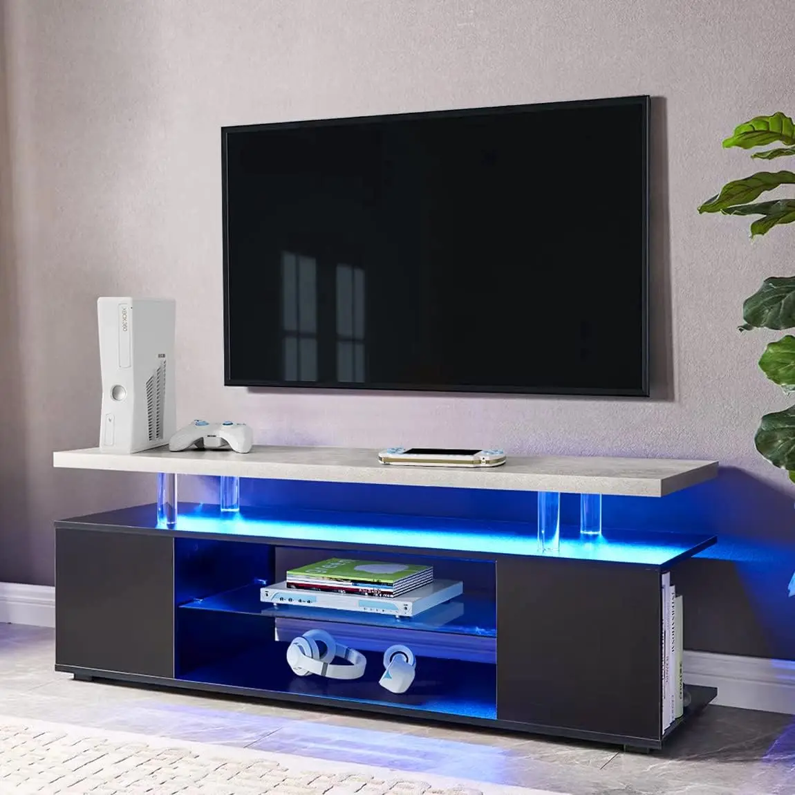 

TV Stand for 70 Inch TV LED Gaming Entertainment Center Media Storage Console Table with Large Sliding Drawer & Side Cabinet